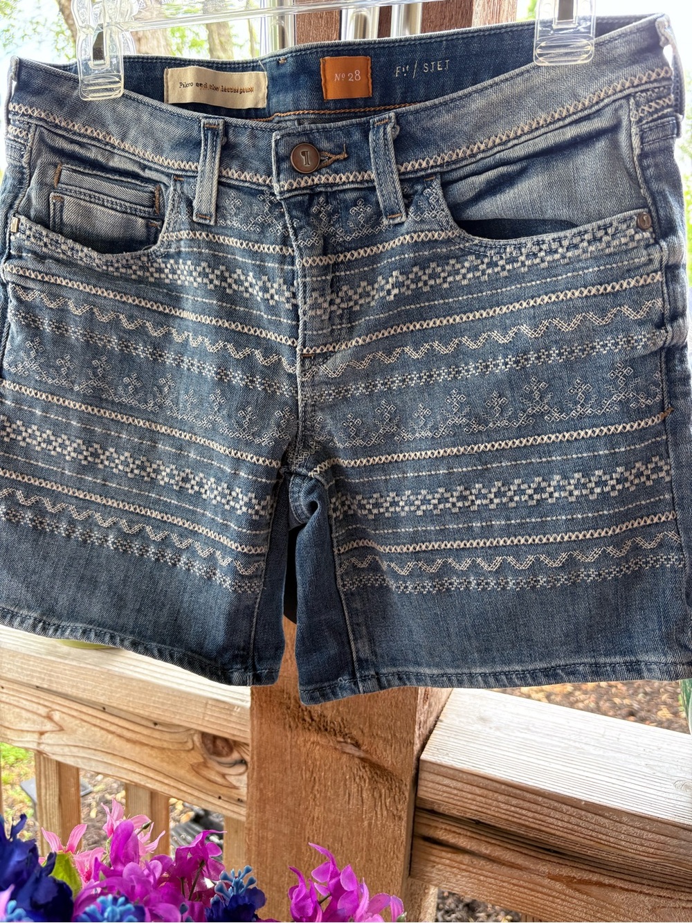 Anthropologie Pilcro and the Letterpress Faded Embroidered Denim Blue Jean Short